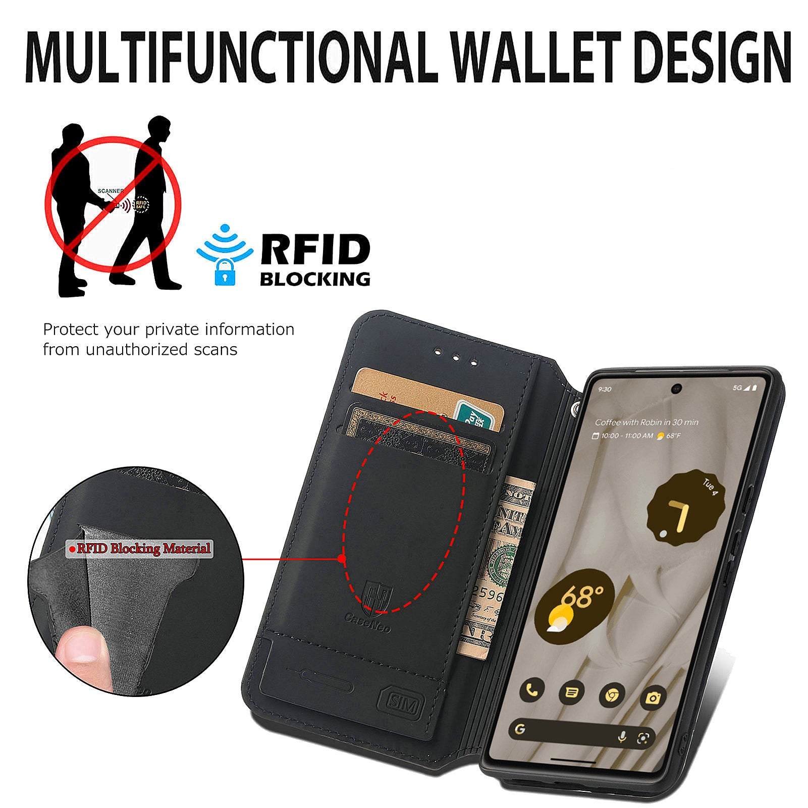 CASENEO 001 Series for Google Pixel 7a 5G Anti-drop Leather Wallet Case RFID Blocking Pattern Printing Magnetic Auto-closing Cell Phone Stand Cover CASENEO 001 Series for Google Pixel 7a 5G Anti-drop Leather Wallet Case RFID Blocking Pattern Printing Magnetic Auto-closing Cell Phone Stand Cover